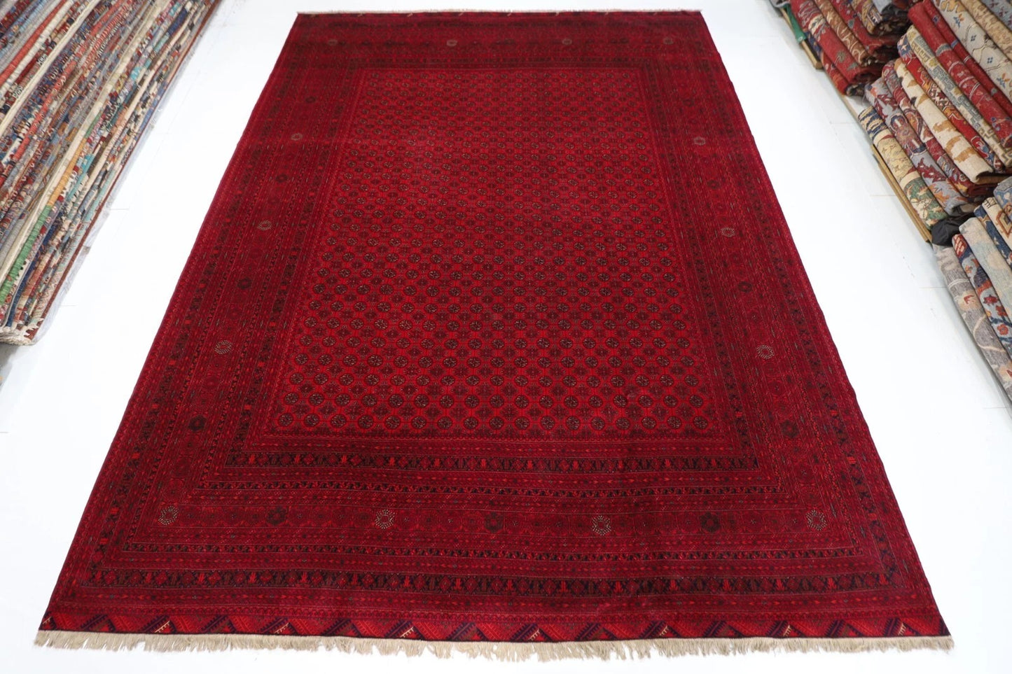 296 x 385 cm | Fine Bokhara Afghan Hand Knotted Carpet