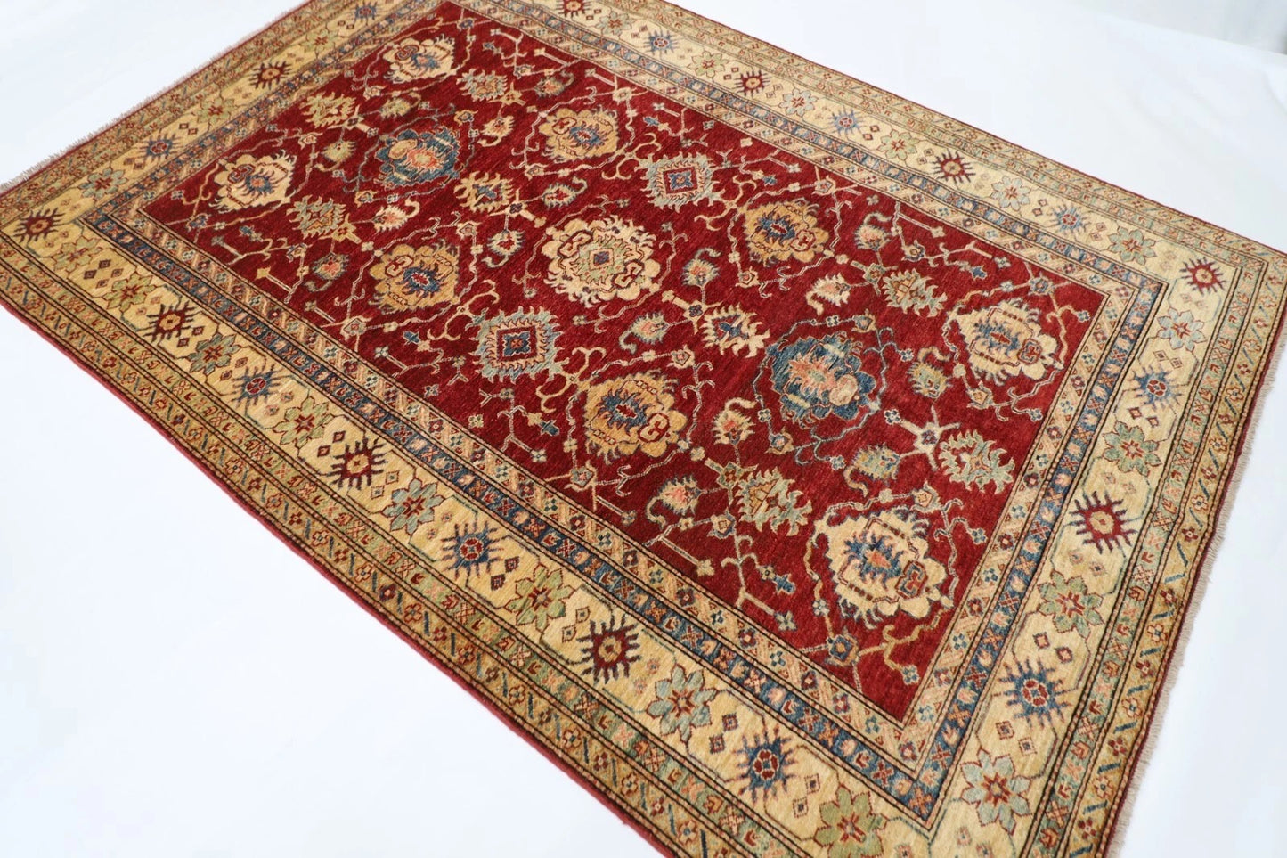 178 x 260 cm | Kazak Red Afghan Tribal Hand Knotted Veg Dye Wool Carpet