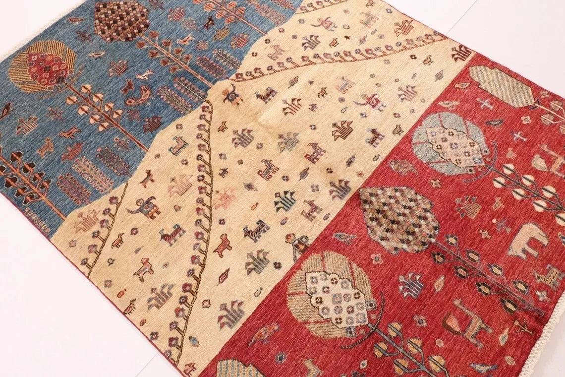 143 x 195 cm | Landscape Afghan Tribal Hand Knotted Veg Dye Wool carpet