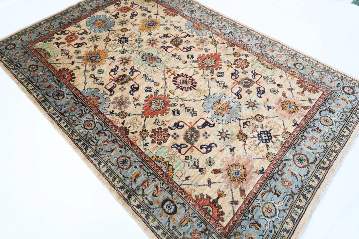 180 x 263 cm | Aryana Beige Afghan Tribal Hand Knotted Veg Dye Wool carpet