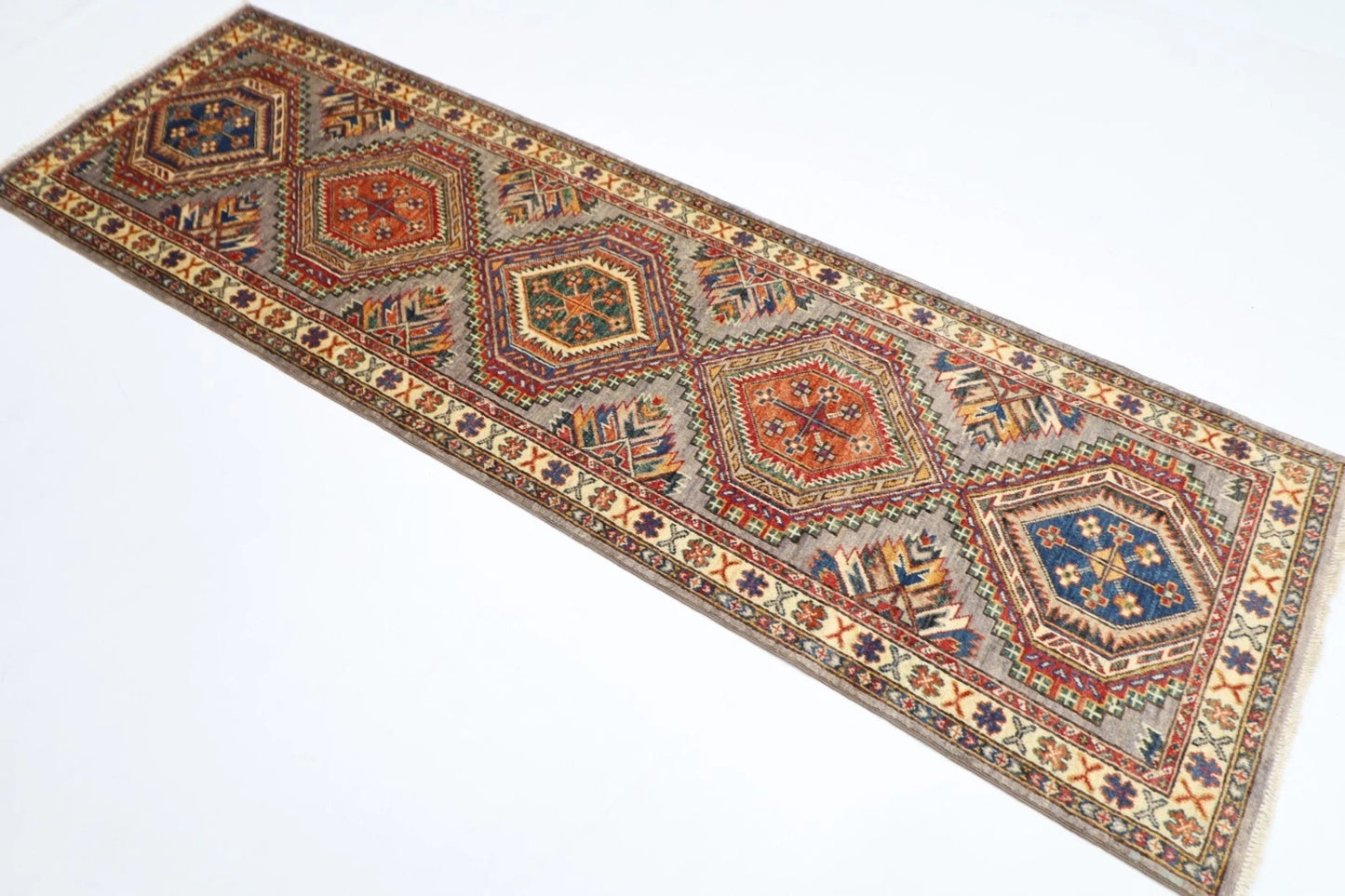 75 x 242 cm | Kazak Afghan Tribal Hand Knotted Wool Runner