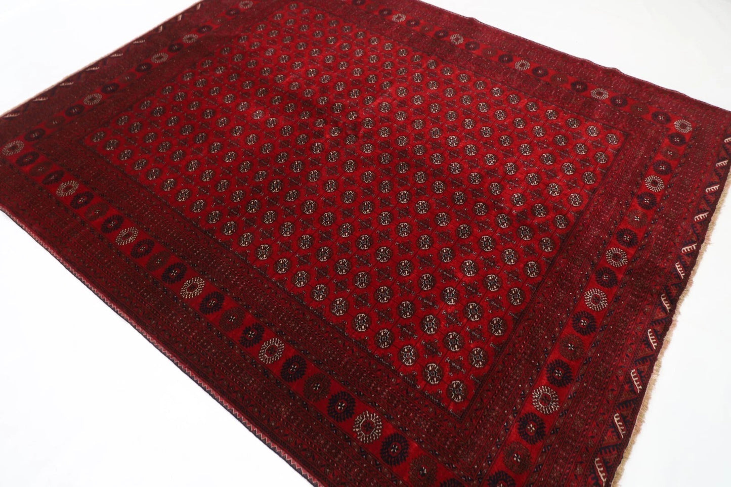 208 x 252 cm | Fine Mori Bokhara Afghan Tribal Hand Knotted Carpet