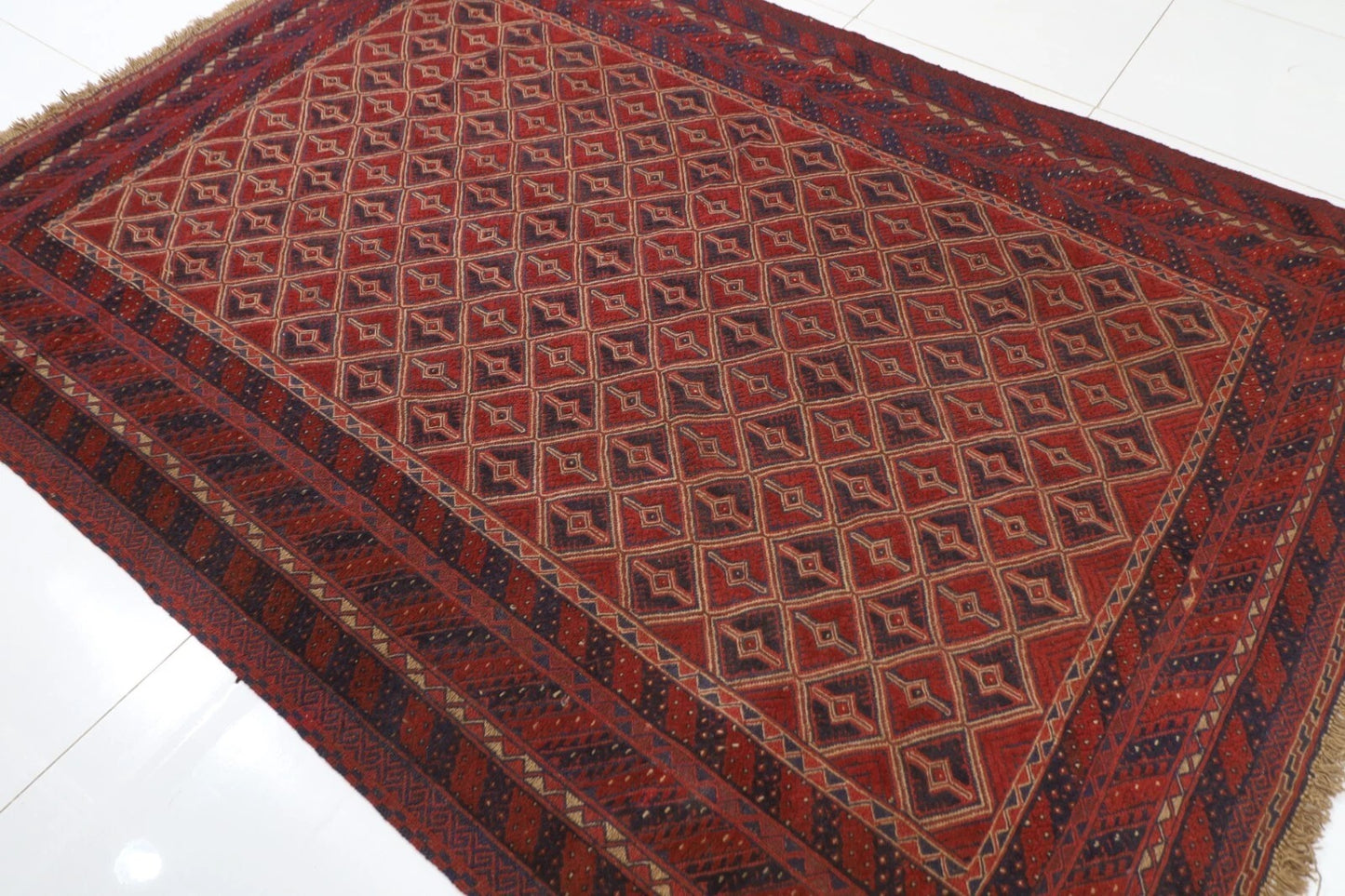 190 x 259 cm | Barjesta Red Flat Weaved Afghan Tribal Hand Knotted Carpet Kilim