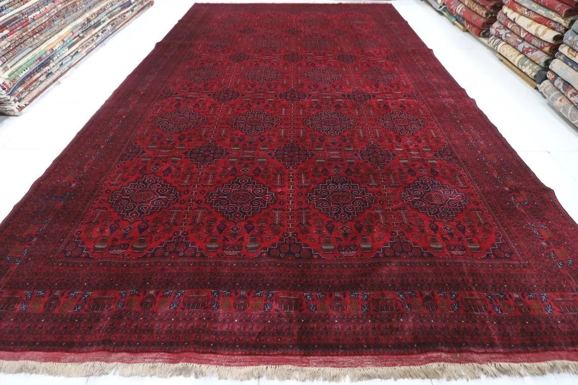 294 x 490 cm | Red Belgic Large Size Area Rug Hand Knotted Carpet Living Room Rug