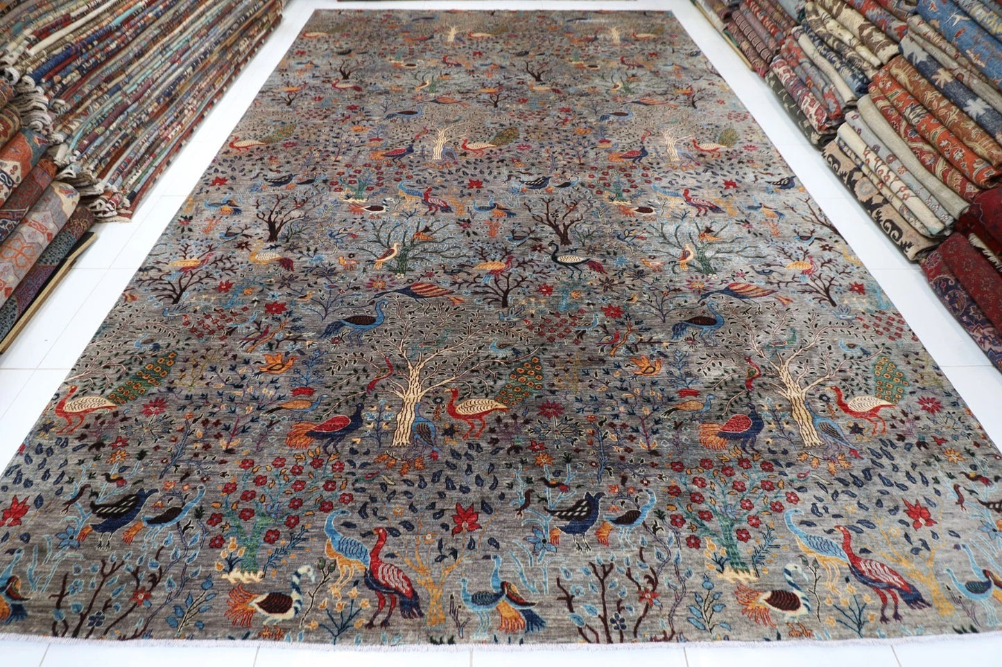 361 x 537 cm | Birds Afghan Tribal Hand Knotted Carpet