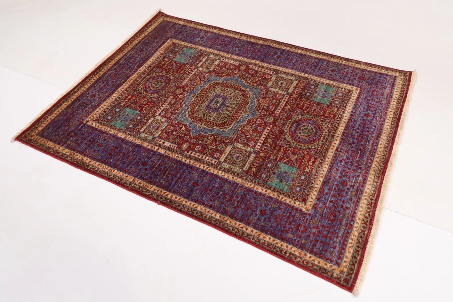 134 x 172 cm | Mamluk Afghan Tribal Hand Knotted Veg Dye Wool carpet