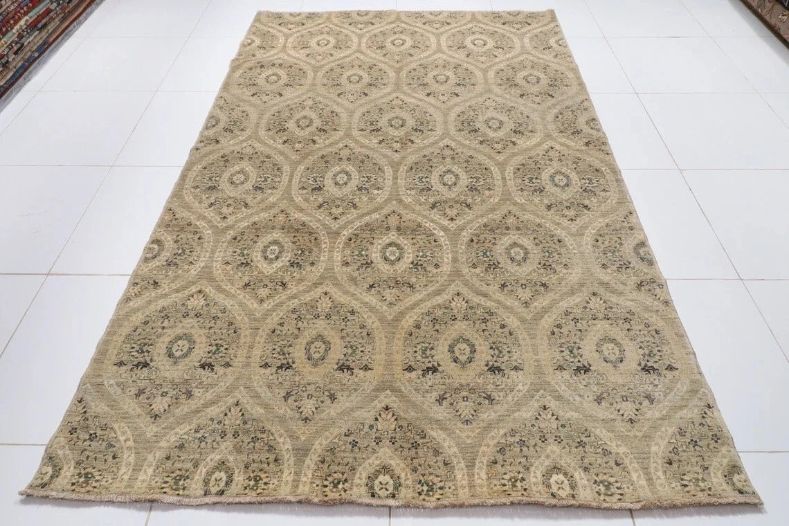184 x 288 cm | Mamluk Gray Afghan Tribal Hand Knotted Veg Dye Wool Carpet