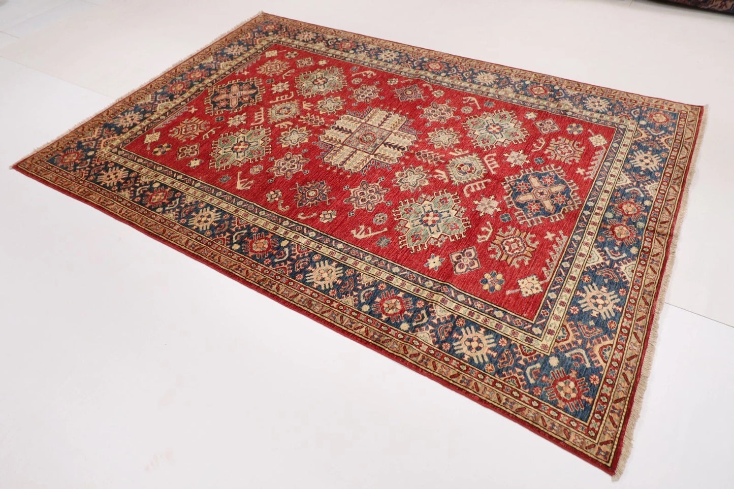 188 x 268 cm | Kazak Red Afghan Tribal Hand Knotted Veg Dye Wool Carpet