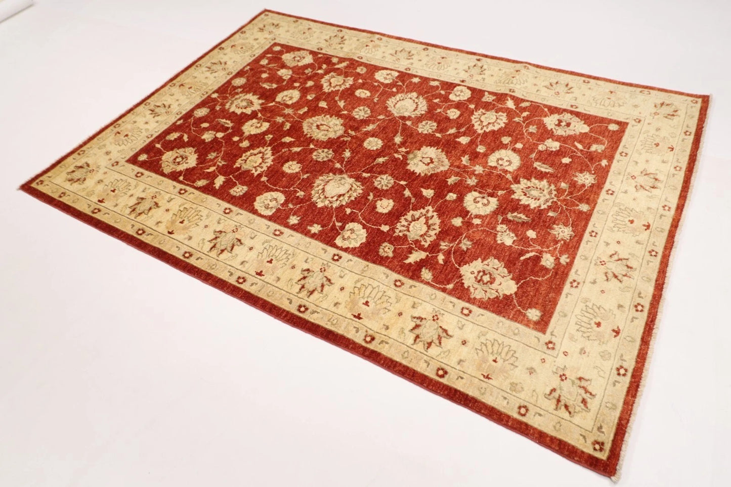 172 x 234 cm | Floral Afghan Tribal Hand Knotted Veg Dye Wool Carpet
