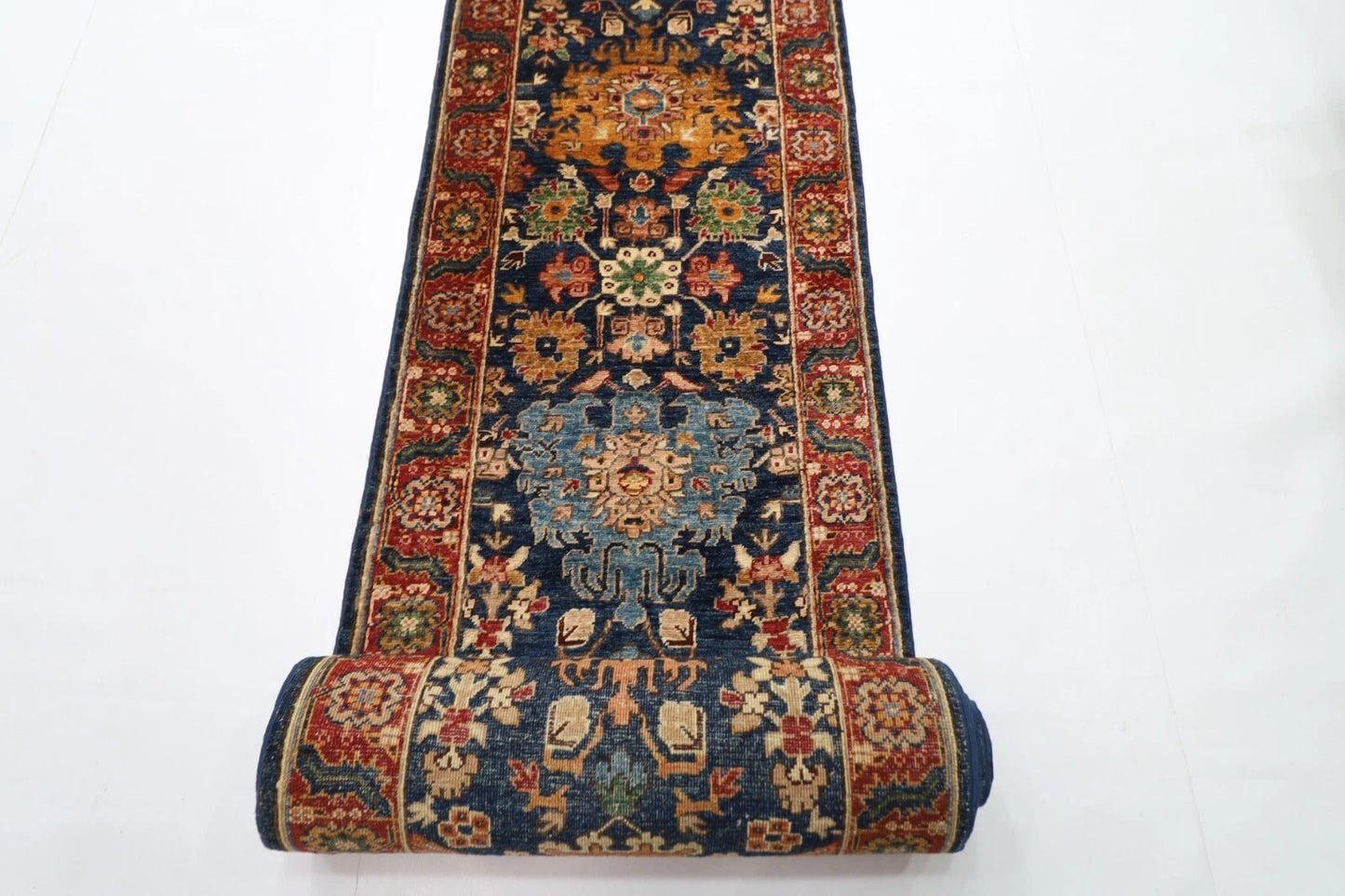 73 x 935 cm | Long Navy Blue Afghan Tribal Hand Knotted Wool Runner
