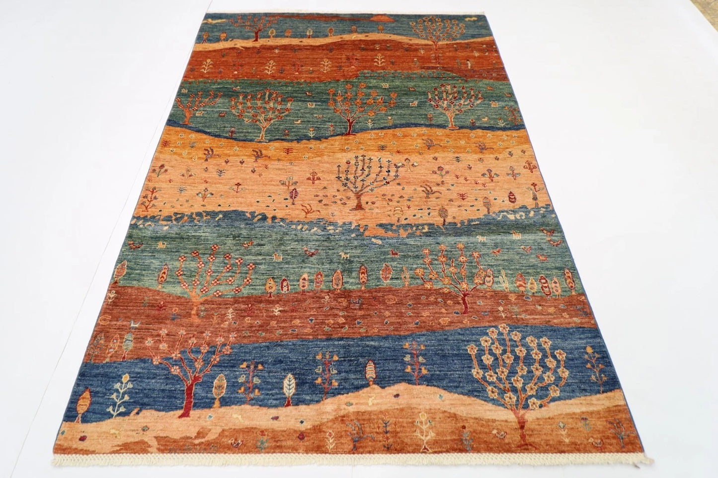 168 x 230 cm | Landscape Afghan Tribal Hand Knotted Veg Dye Wool Carpet