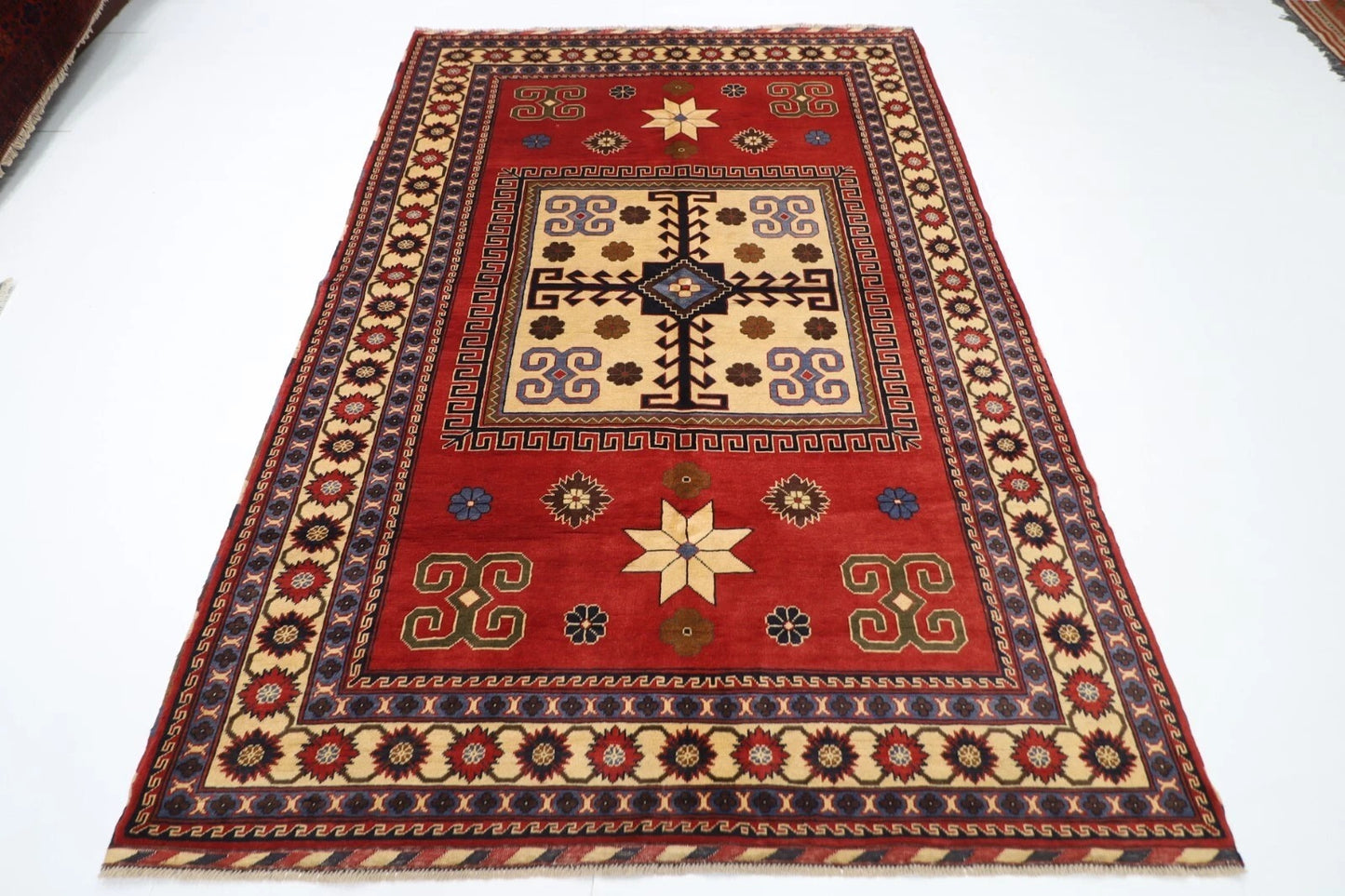 174 x 255 cm | Kazak Red Afghan Tribal Hand Knotted Wool Carpet