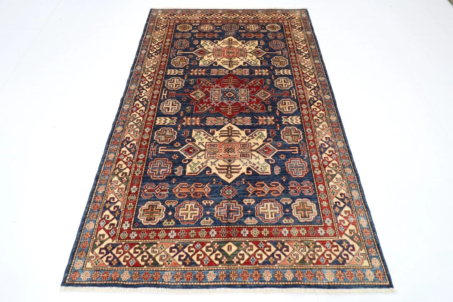 149 x 230 cm | Kazak Afghan Tribal Hand Knotted Veg Dye Wool Carpet