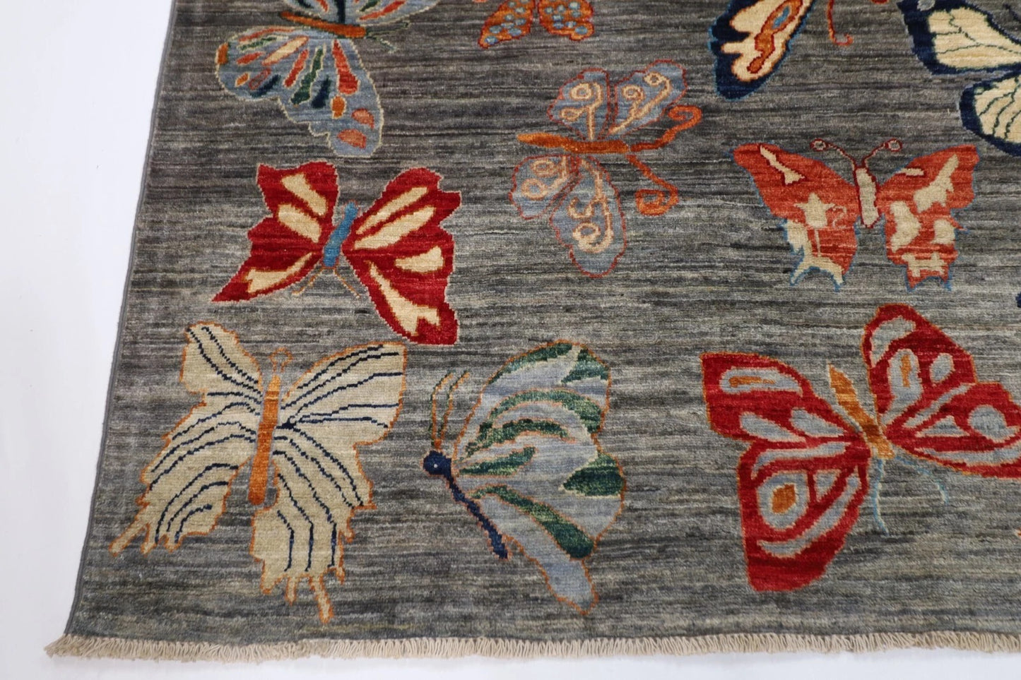 175 x 241 cm | Butterfly Afghan Tribal Hand Knotted Veg Dye Wool Carpet