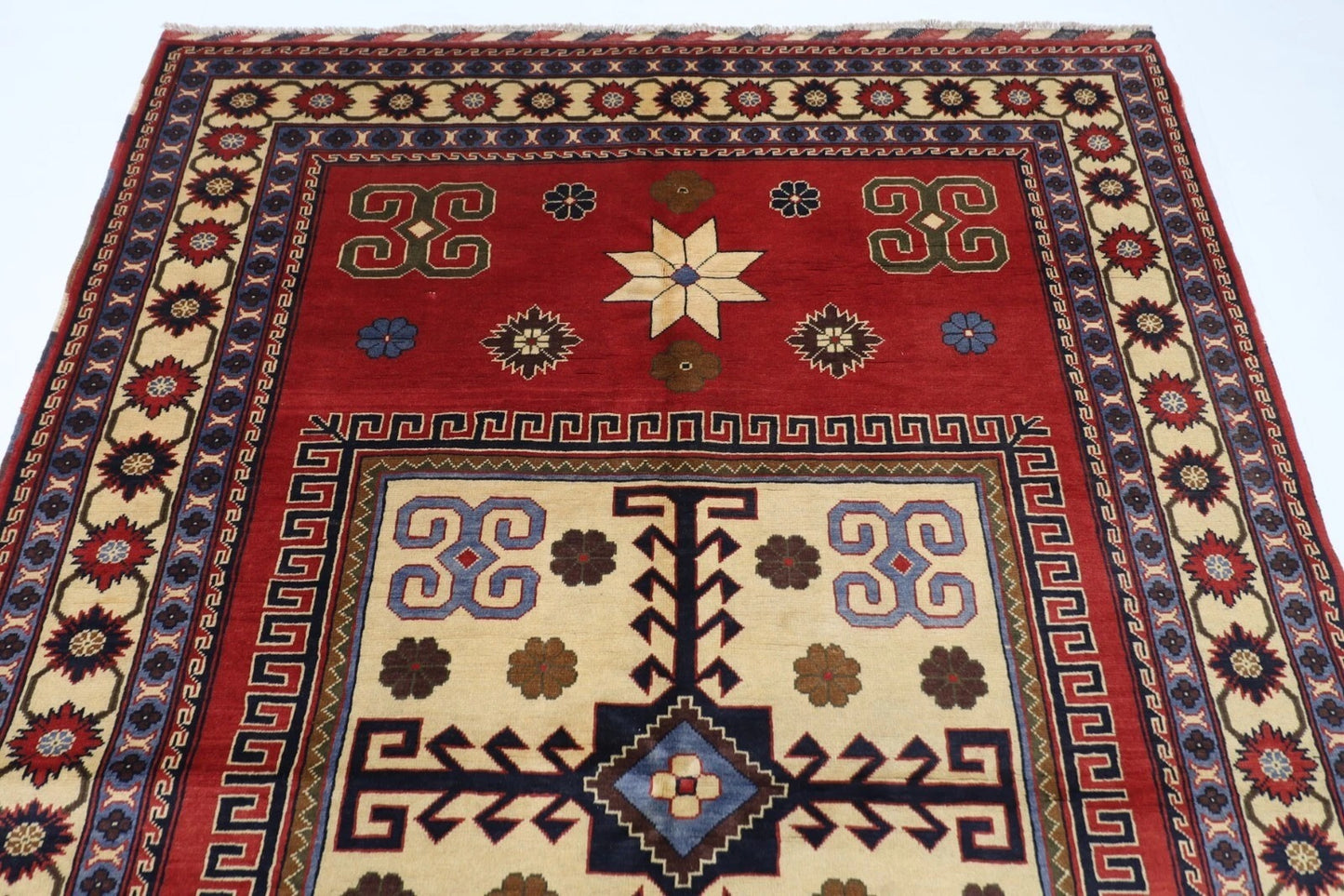 174 x 255 cm | Kazak Red Afghan Tribal Hand Knotted Wool Carpet