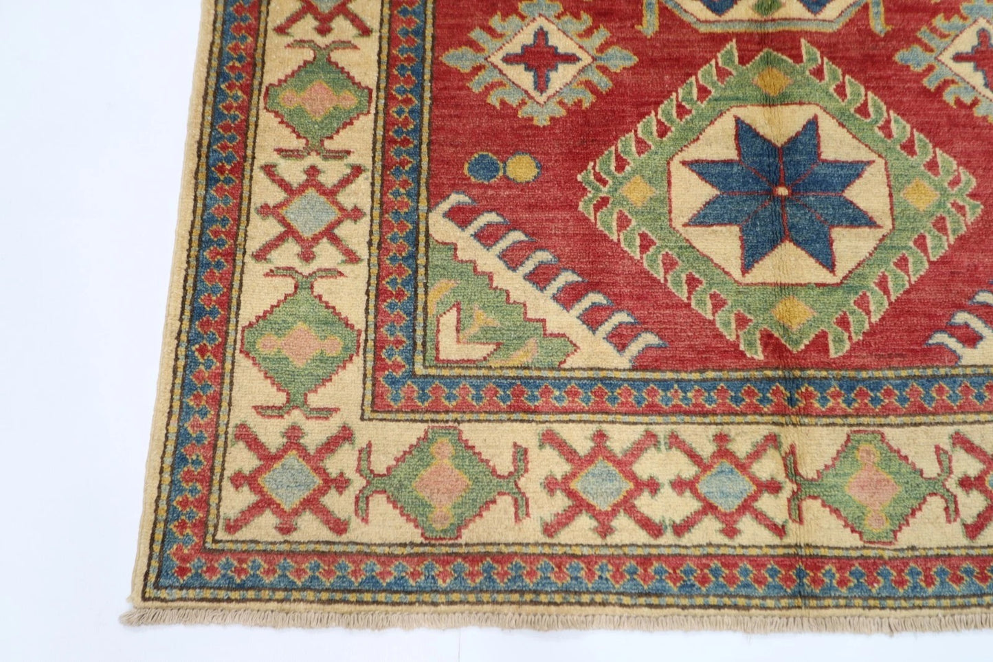 145 x 184 cm | Kazak Tribal Hand Knotted Veg Dye Wool Carpet