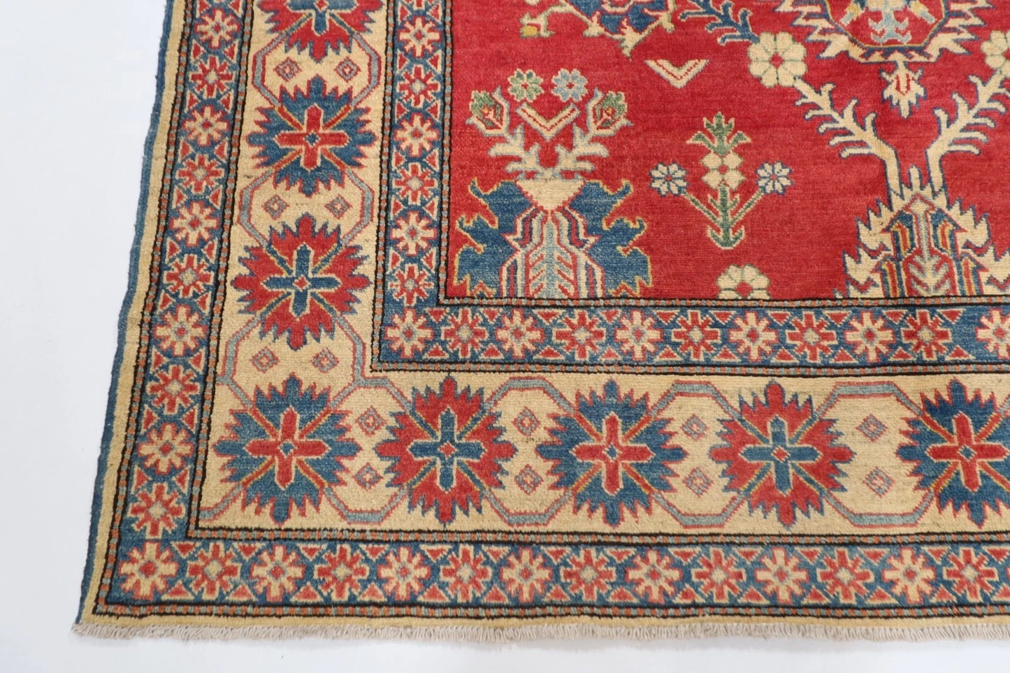 195 x 253 cm | Kazak Afghan Tribal Hand Knotted Veg Dye Wool Carpet