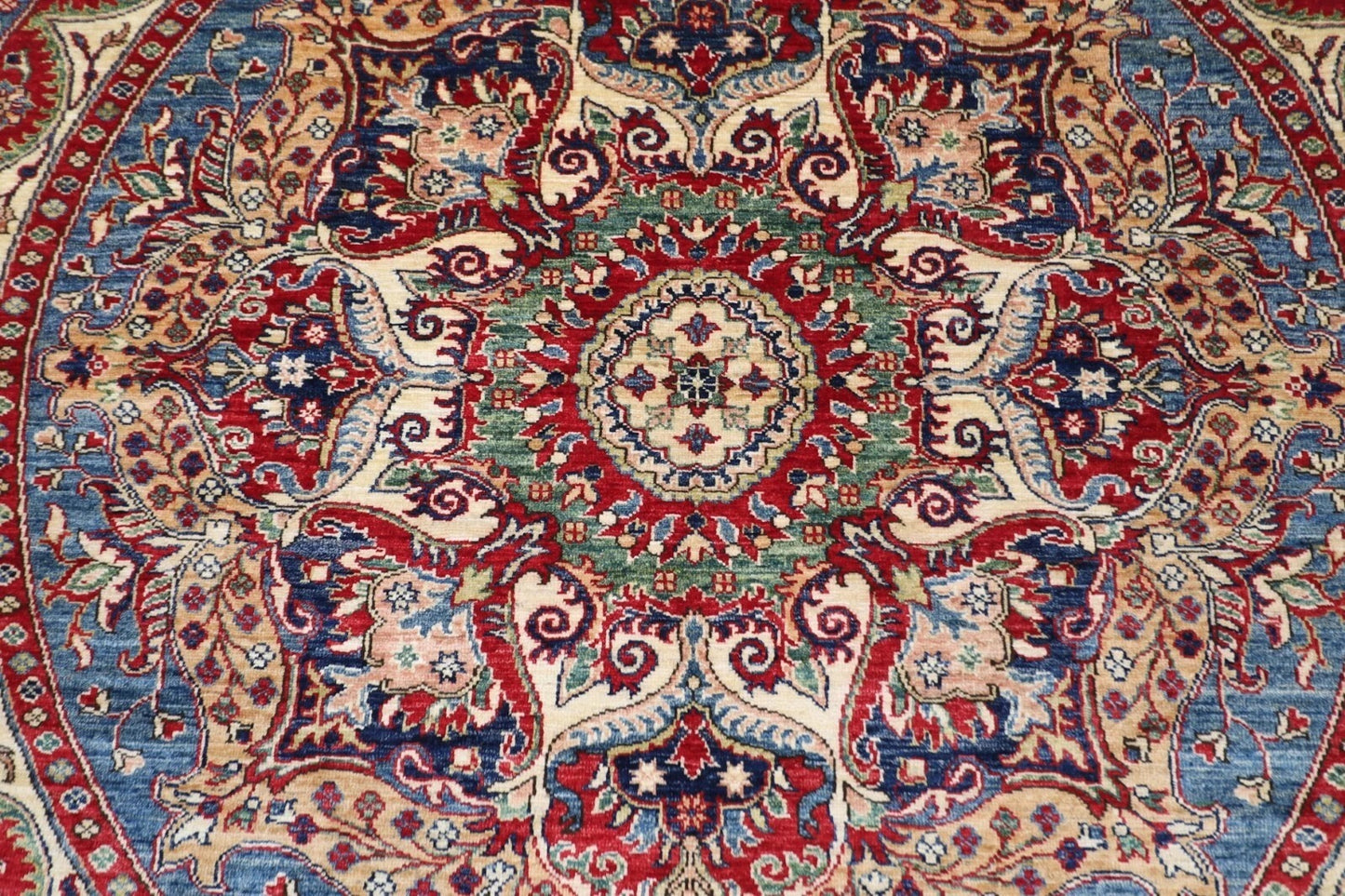 189 x 189 cm | Kazak Afghan Tribal Hand Knotted Wool Round Carpet