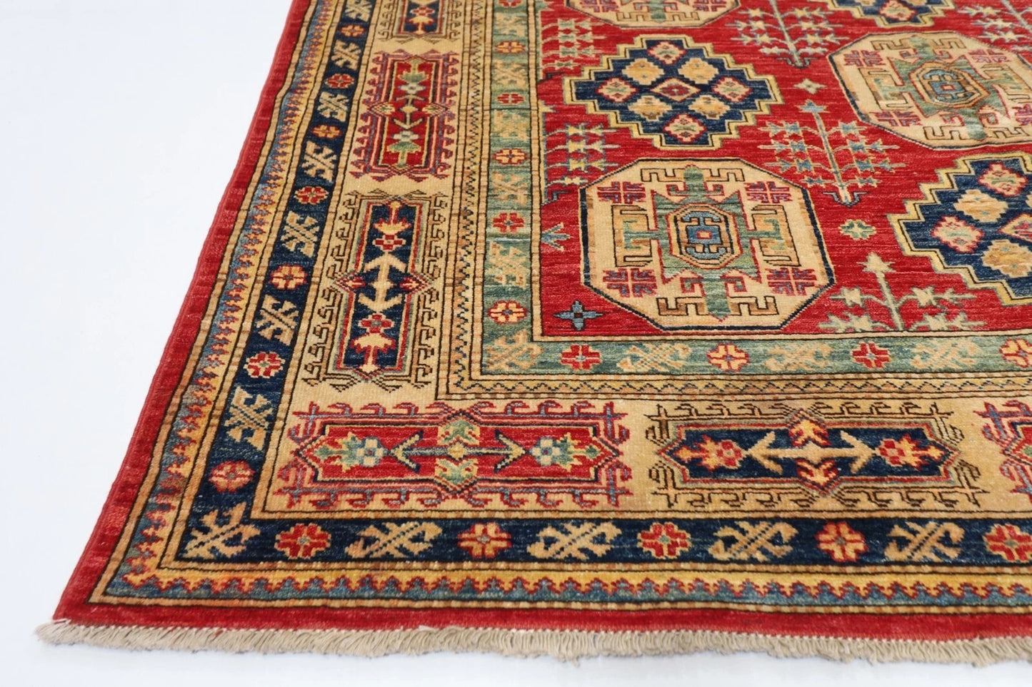 172 x 253 cm | Kazak Afghan Tribal Hand Knotted Veg Dye Wool Carpet