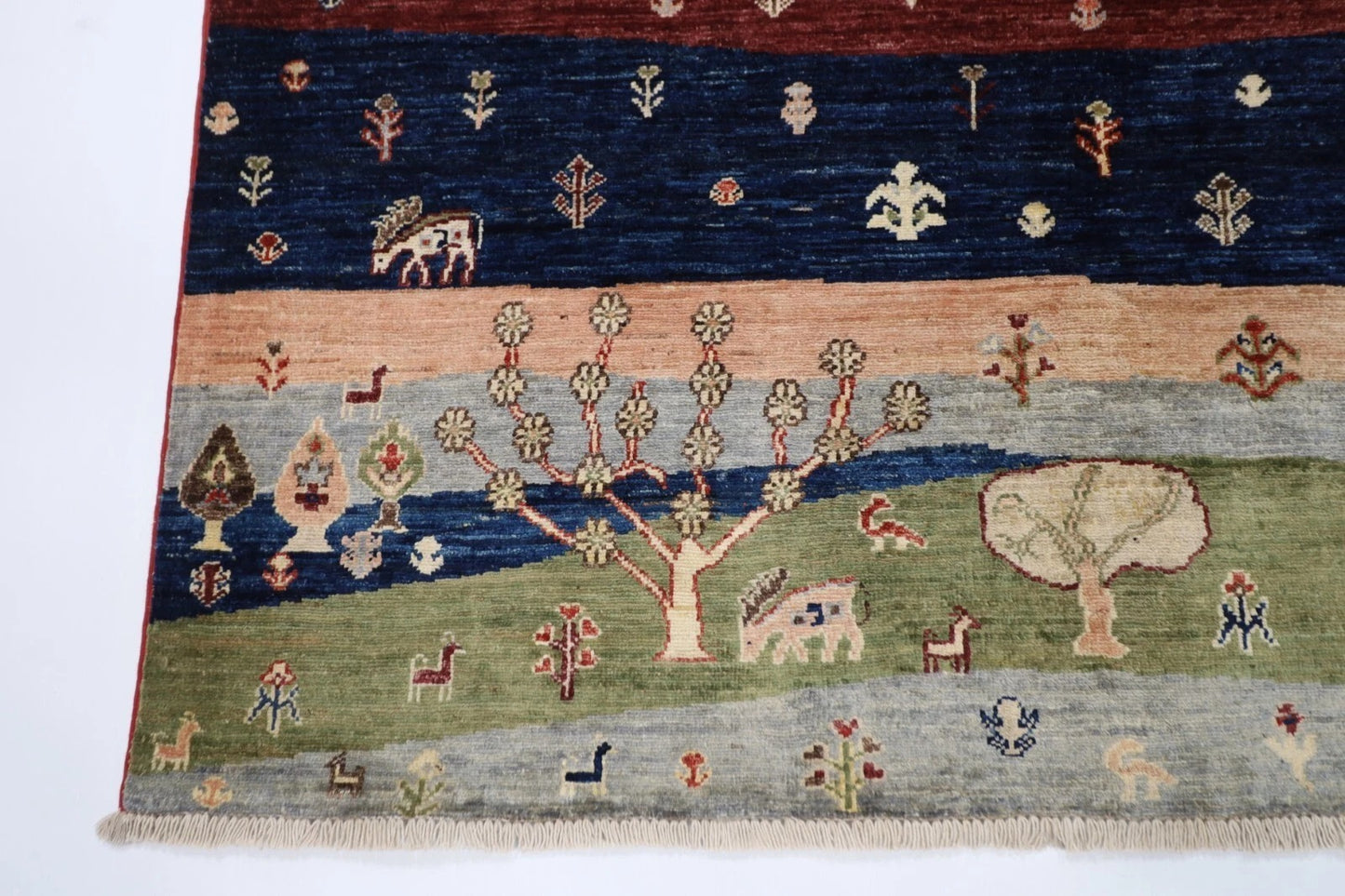 155 x 201 cm | Landscape Afghan Tribal Hand Knotted Veg Dye Wool Carpet