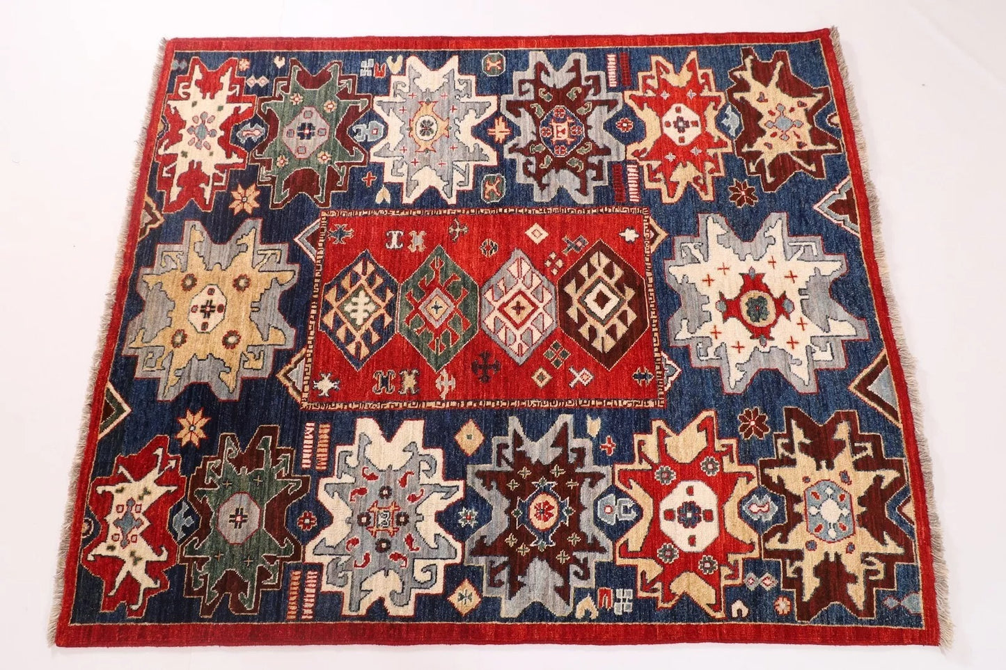 155 x 191 cm | Oushak Afghan Tribal Hand Knotted Veg Dye Wool Carpet