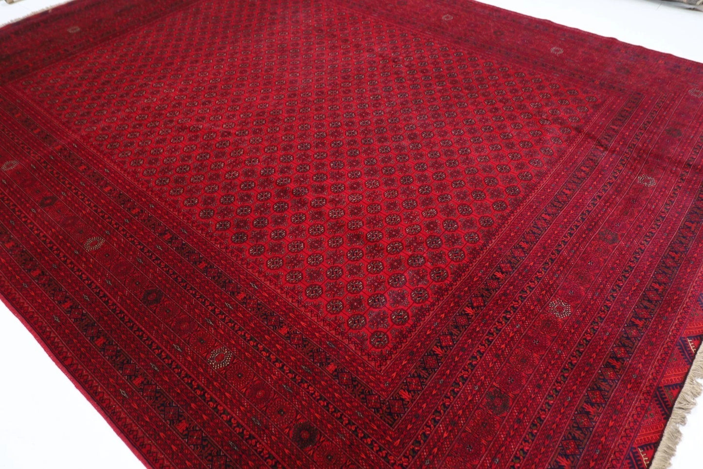296 x 385 cm | Fine Bokhara Afghan Hand Knotted Carpet