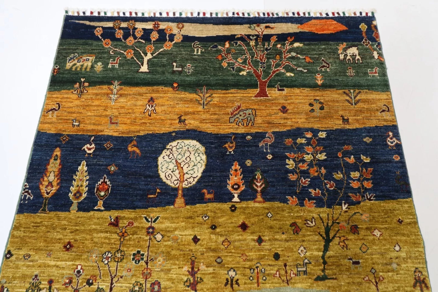 118 x 172 cm | Landscape Afghan Tribal Hand Knotted Veg Dye Wool carpet