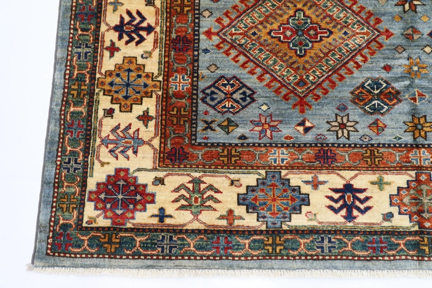 168 x 248 cm | Kazak Afghan Tribal Hand Knotted Veg Dye Wool Carpet