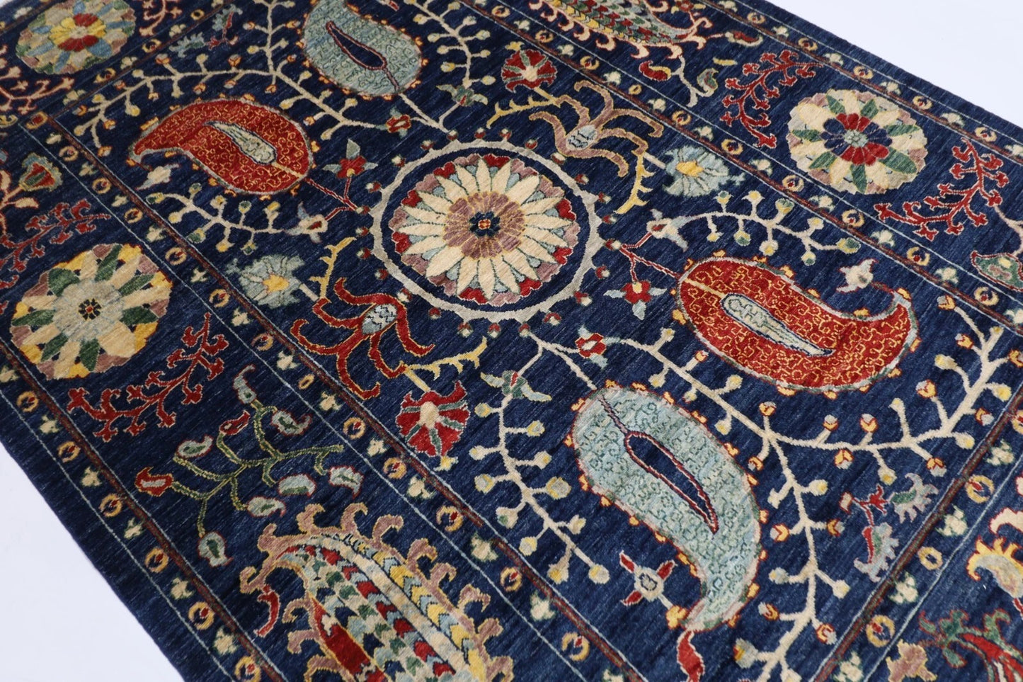 184 x 281 cm | Suzani Blue Afghan Tribal Hand Knotted Veg Dye Wool carpet