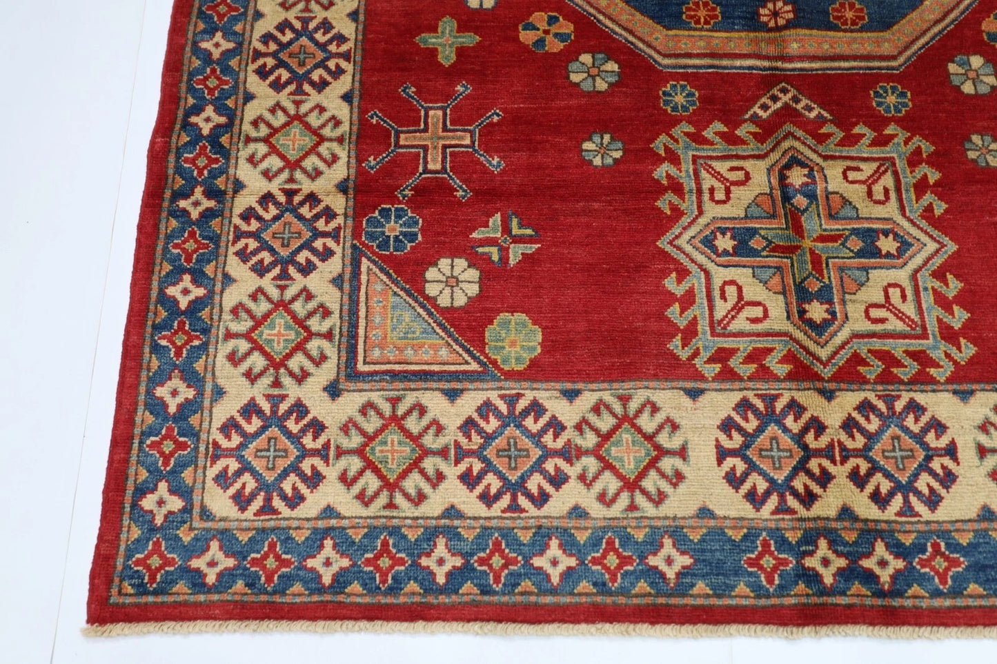 180 x 239 cm | Kazak Afghan Tribal Hand Knotted Veg Dye Wool Carpet