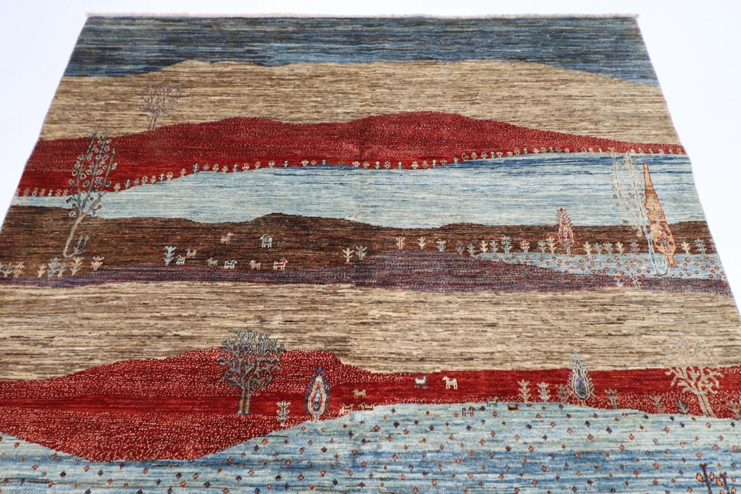 188 x 268 cm | Landscape Afghan Tribal Hand Knotted Veg Dye Wool Carpet