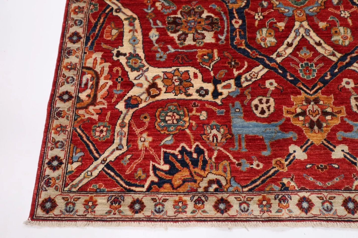 184 x 273 cm | Red Afghan Tribal Hand Knotted Veg Dye Wool carpet