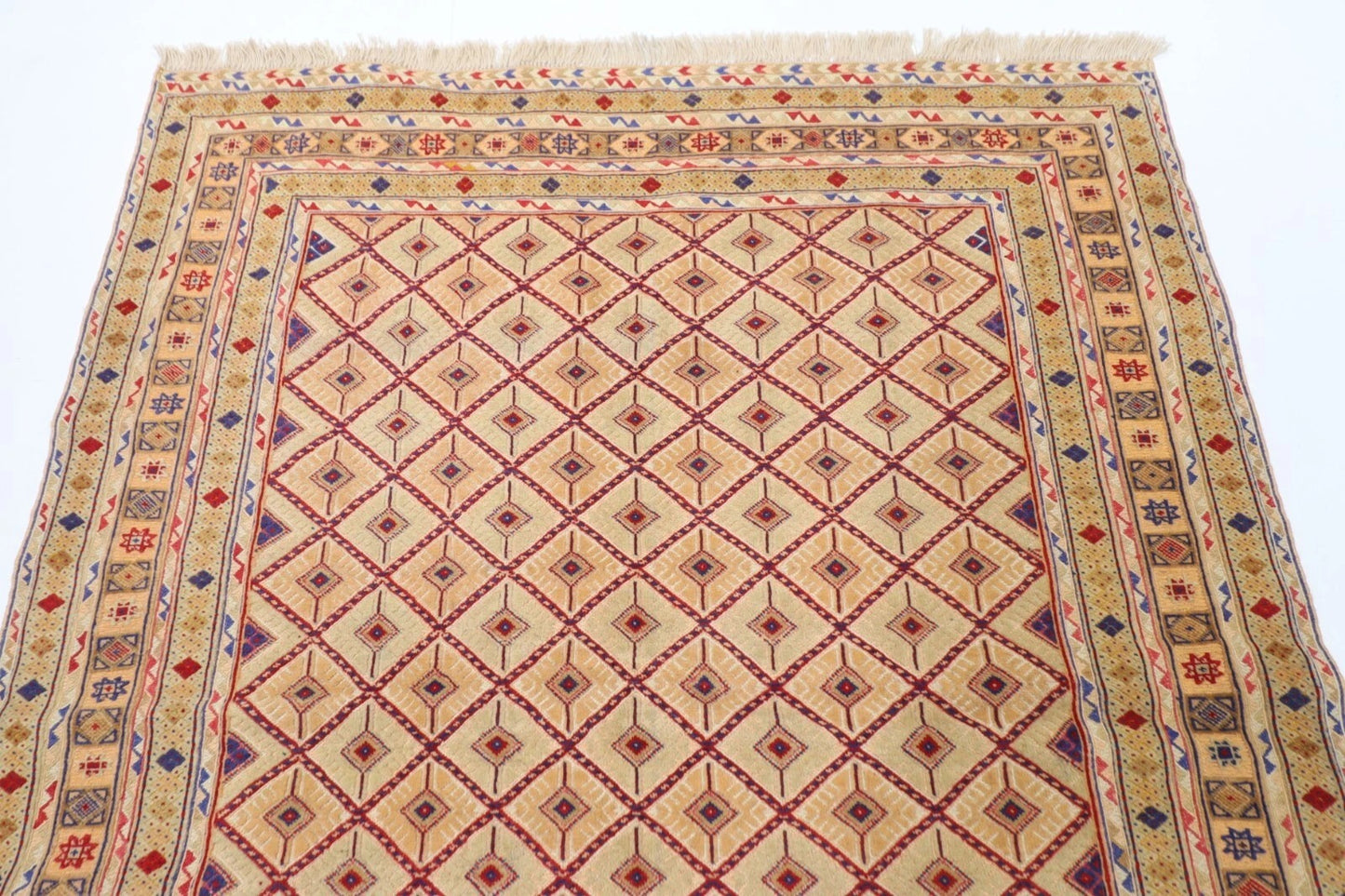 145 x 178 cm | Flat Weaved Afghan Tribal Hand Knotted Veg Dye Wool Carpet