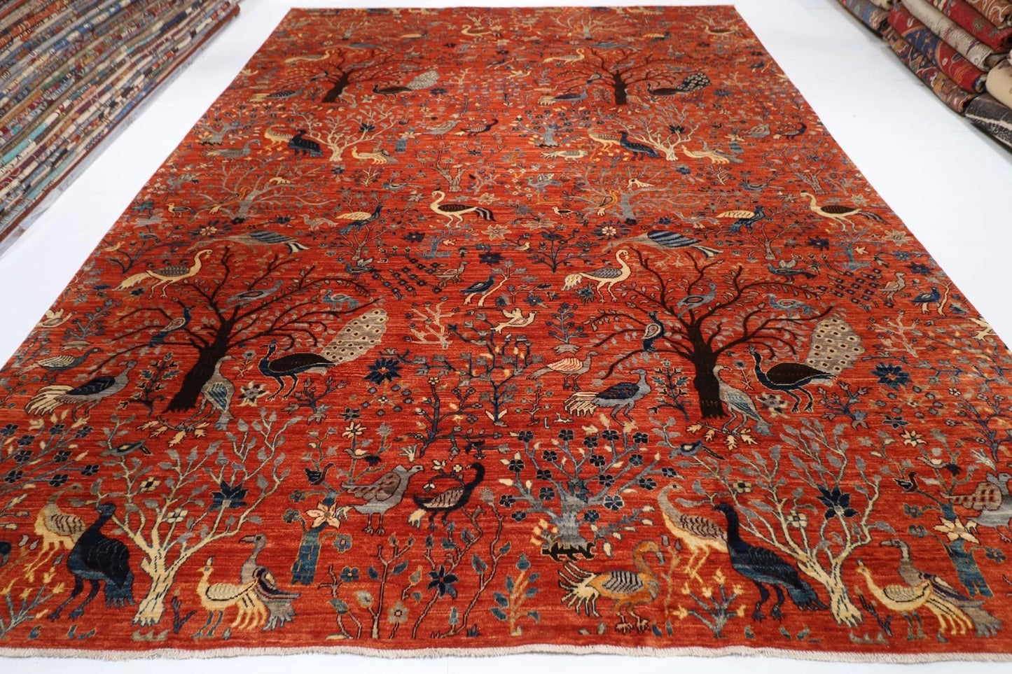 303 x 420 cm | Birds Orange Afghan Tribal Hand Knotted Carpet