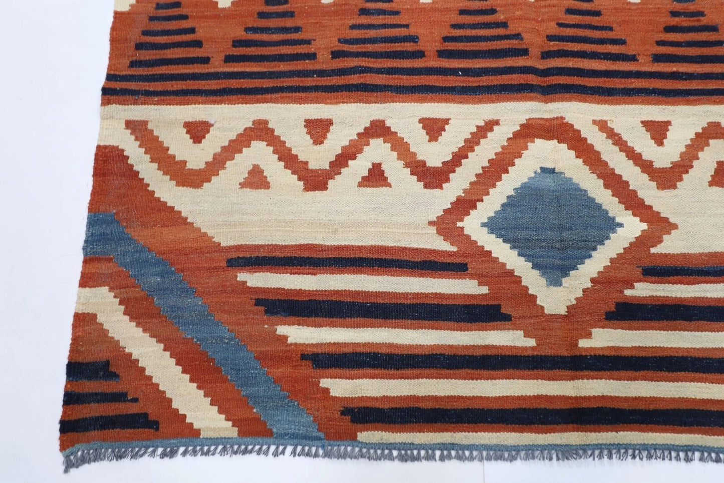 160 x 225 cm | Flat Weaved Afghan Tribal Hand Knotted Veg Dye Wool Carpet
