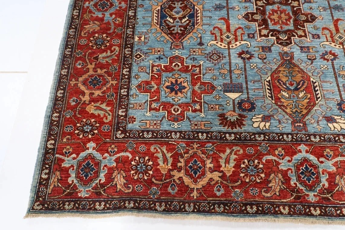 192 x 267 cm | Waziri Blue Afghan Tribal Hand Knotted Veg Dye Wool Carpet
