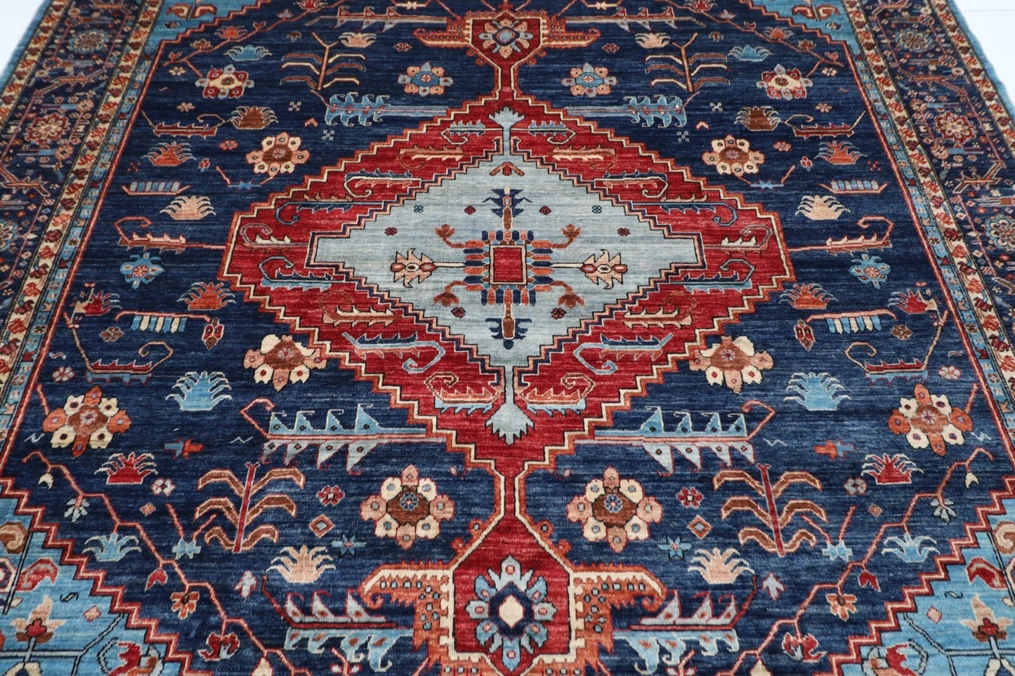 275 x 363 cm | Serapi Navy Afghan Tribal Hand Knotted Carpet