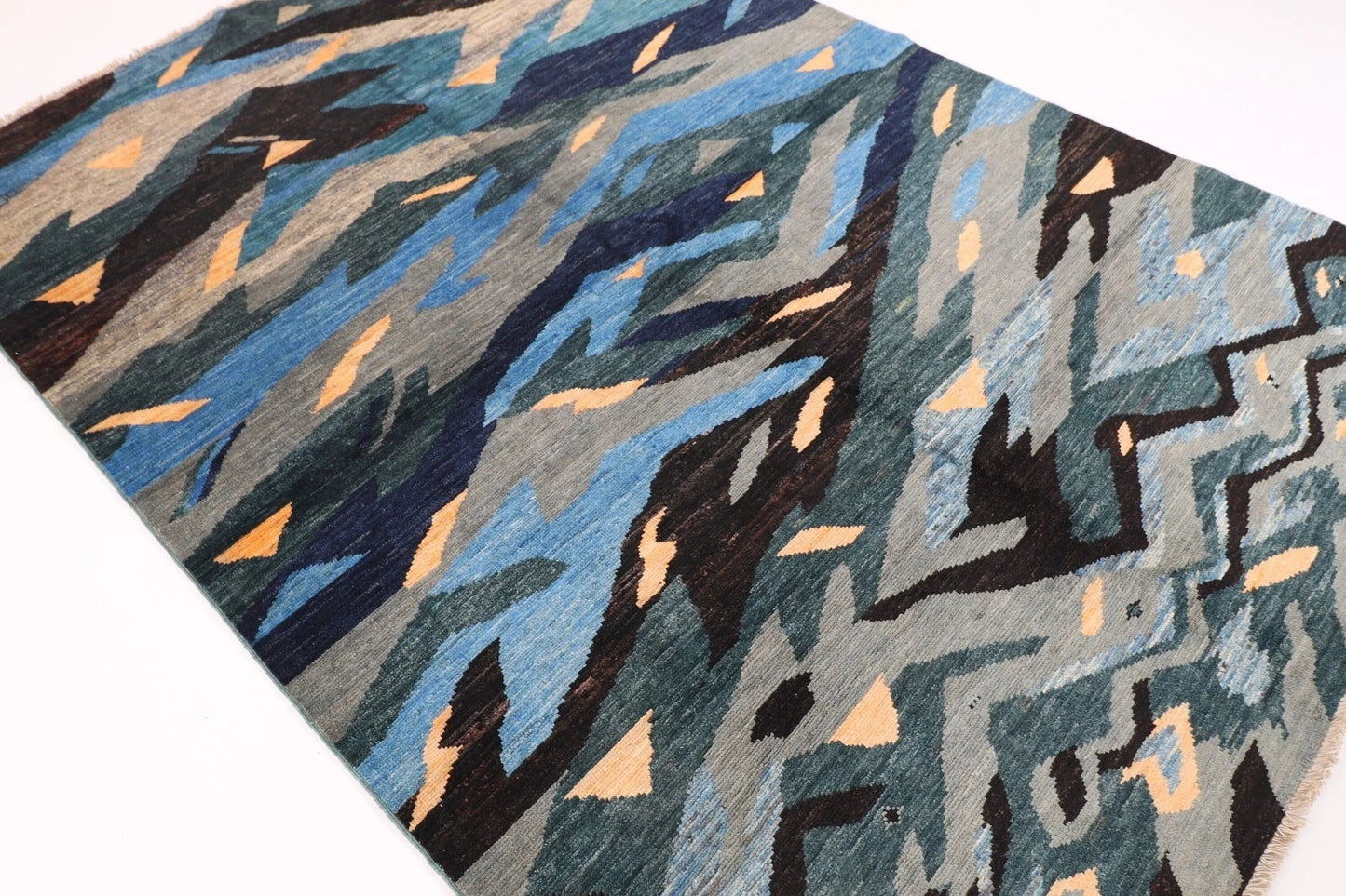 173 x 247 cm | Abstract Afghan Tribal Hand Knotted Veg Dye Wool Carpet