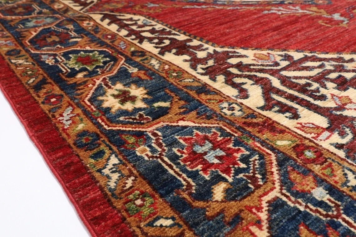151 x 197 cm | Heriz Afghan Tribal Hand Knotted Veg Dye Wool Carpet