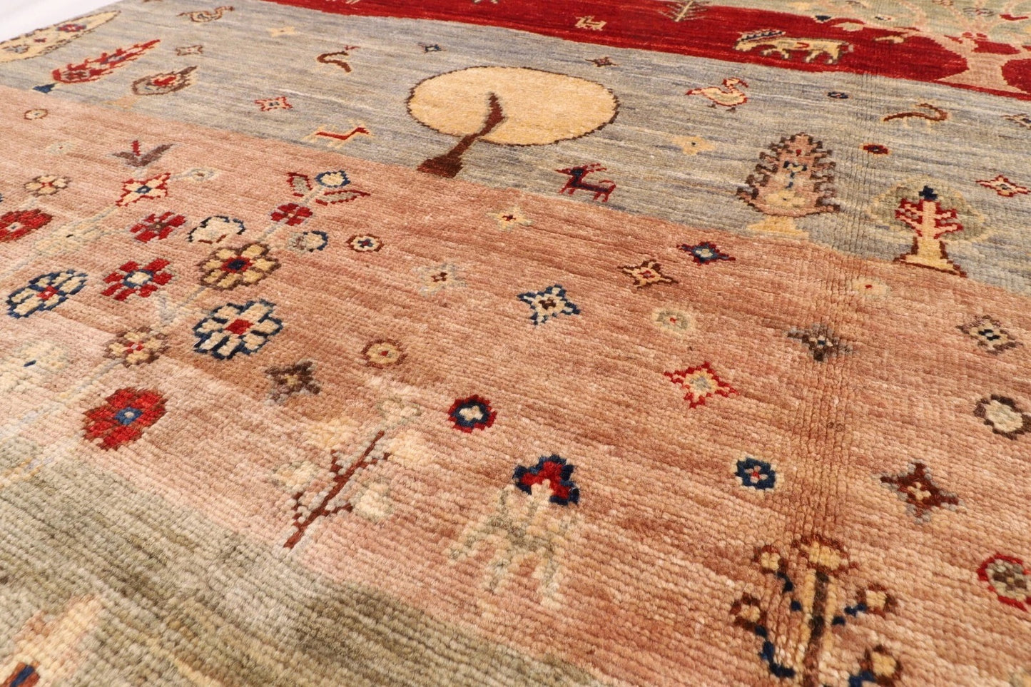 155 x 201 cm | Landscape Afghan Tribal Hand Knotted Veg Dye Wool Carpet