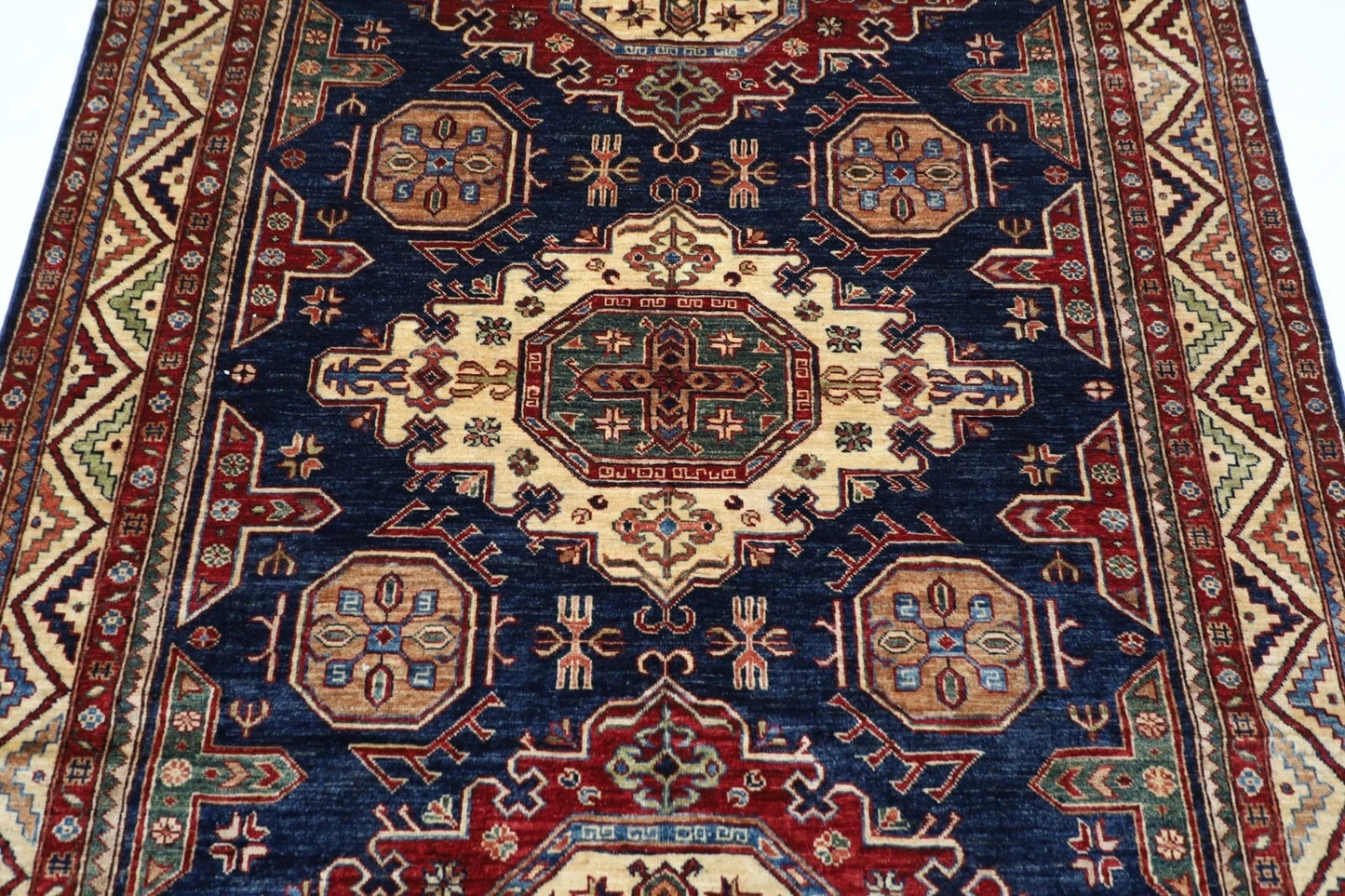 182 x 288 cm | Kazak Blue Afghan Tribal Hand Knotted Veg Dye Wool carpet