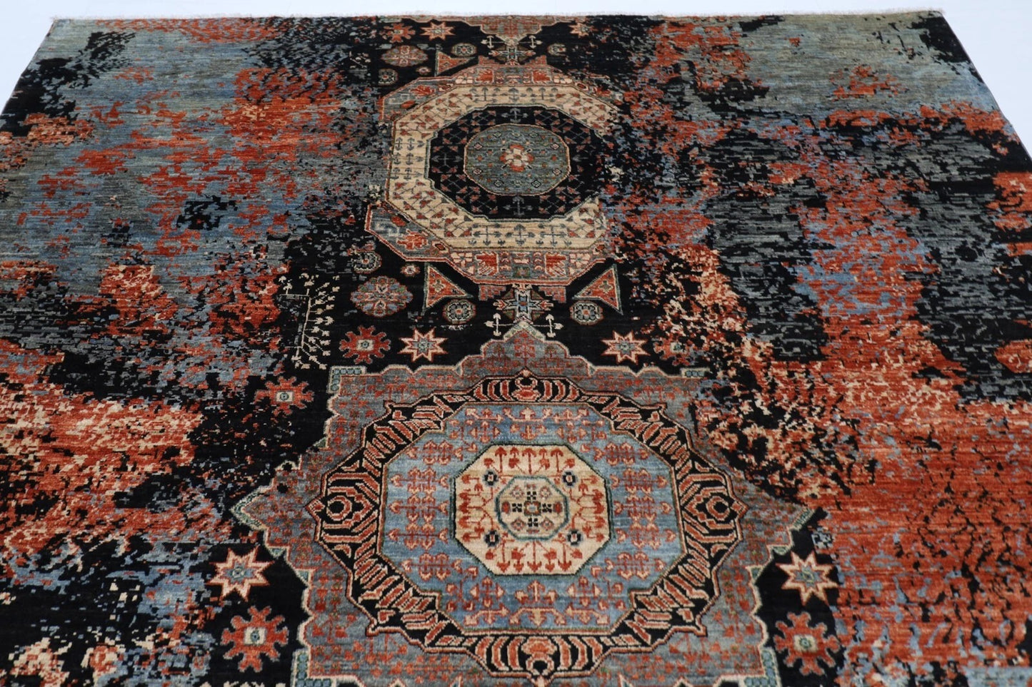 252 x 302 cm | Abstract Mamluk Afghan Tribal Hand Knotted Carpet