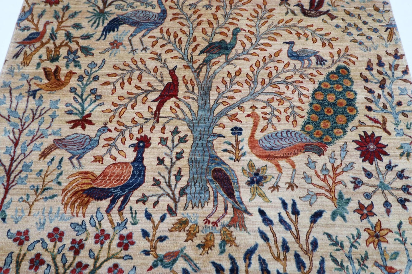 183 x 275 cm |  Birds Beige Afghan Tribal Hand Knotted Veg Dye Wool carpet