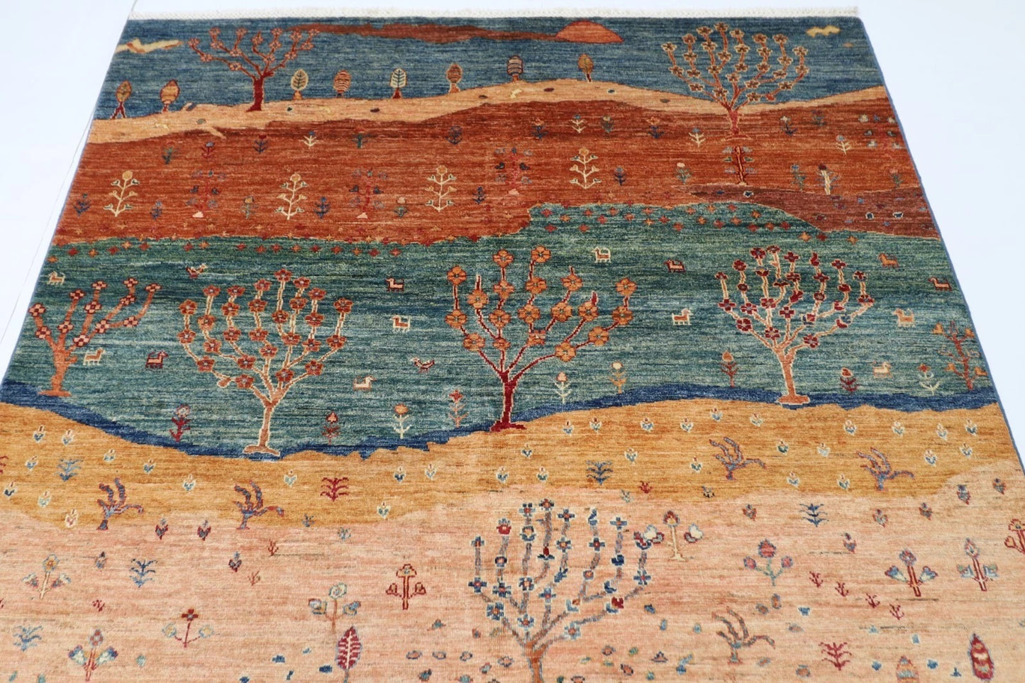 168 x 230 cm | Landscape Afghan Tribal Hand Knotted Veg Dye Wool Carpet
