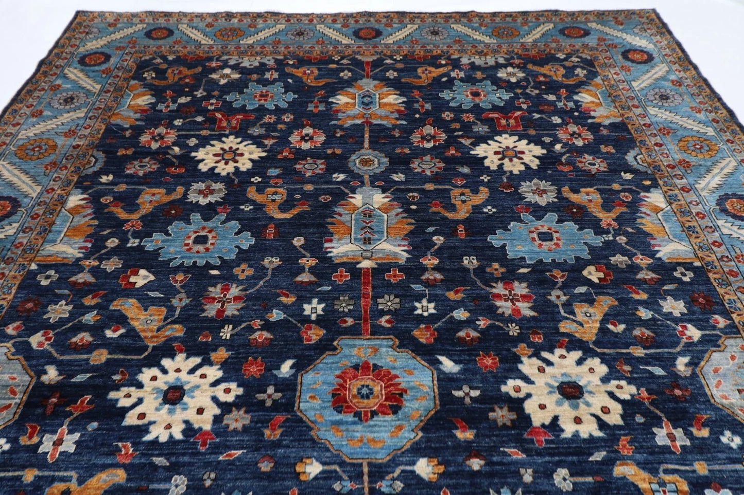 297 x 425 cm | Aryana Navy Afghan Hand Knotted Carpet