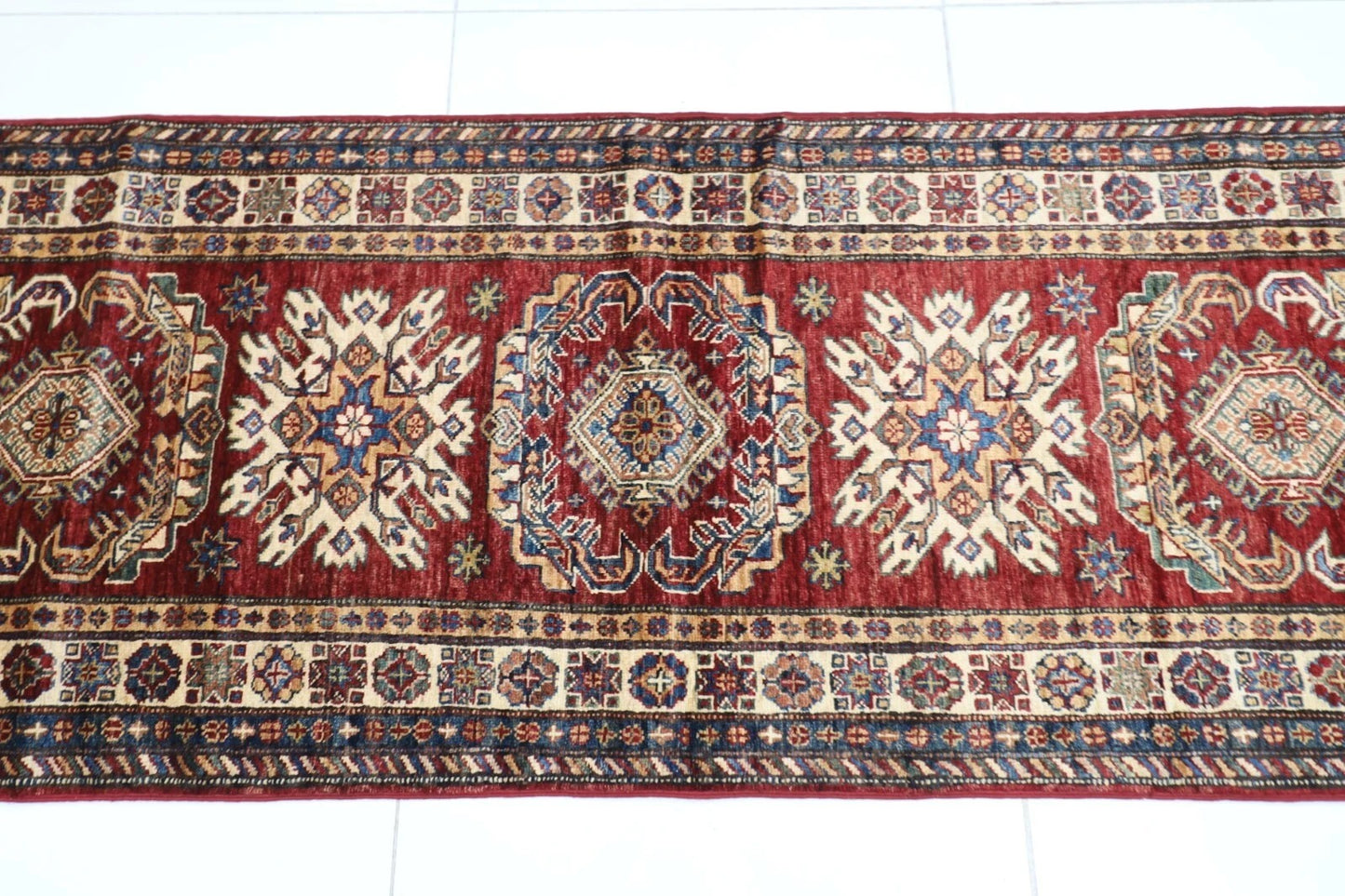 77 x 263 cm | Kazak Afghan Tribal Hand Knotted Wool Runner