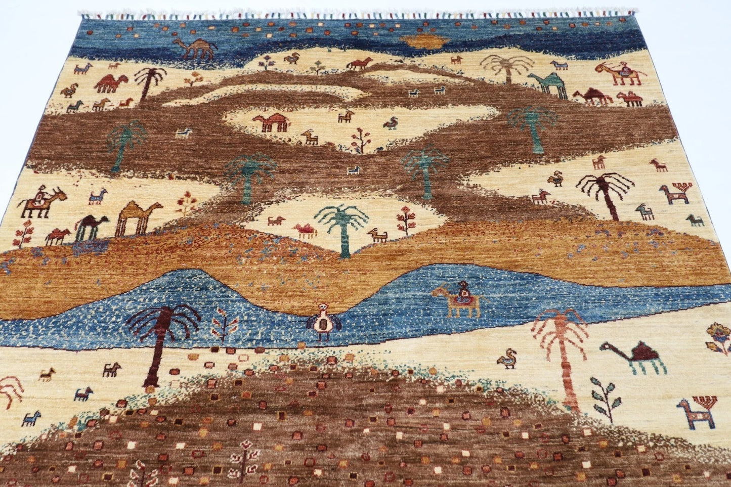 180 x 257 cm | Landscape Animal Afghan Tribal Hand Knotted Veg Dye Wool Carpet