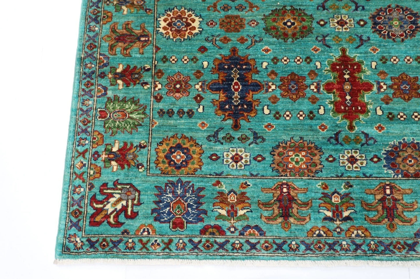 172 x 241 cm | Turquoise Afghan Tribal Hand Knotted Veg Dye Wool Carpet