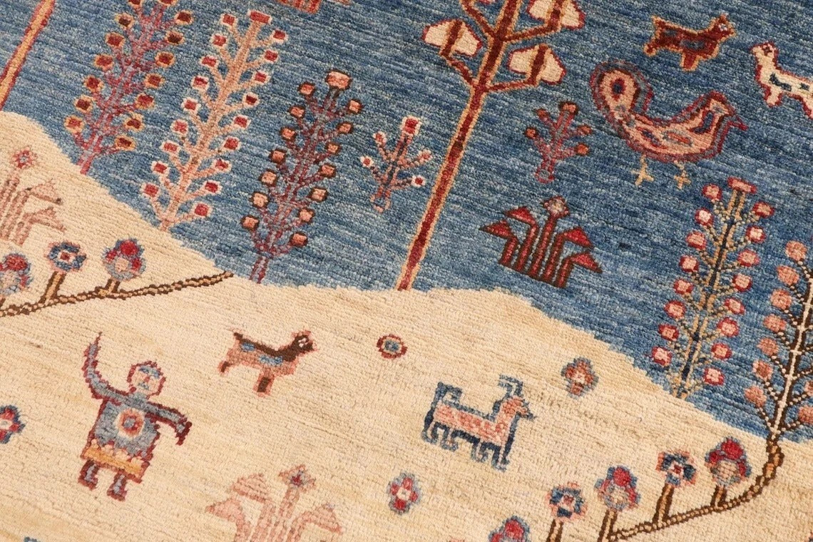 143 x 195 cm | Landscape Afghan Tribal Hand Knotted Veg Dye Wool carpet