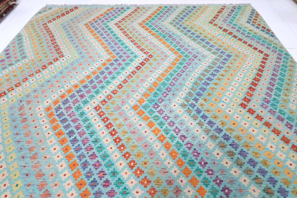 313 x 396 cm | Flat Weaved Afghan Tribal Hand Knotted Kilim